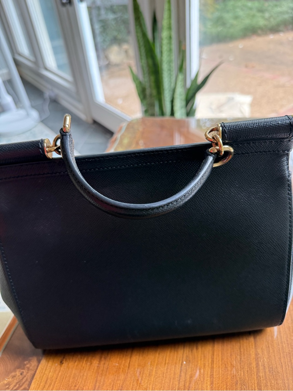Dolce & Gabbana Black Saffiano Leather Top-Handle Satchel with Gold Hardware - Picture 7 of 9
